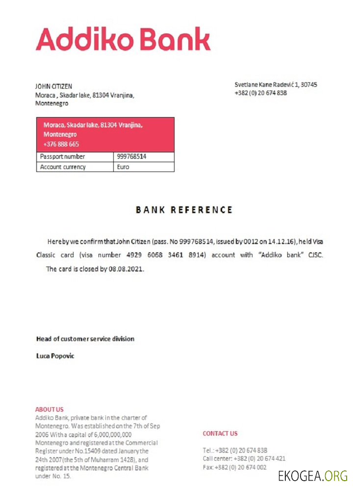 Référence Monténégro , Addiko bank , closure